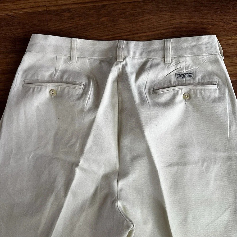 Vintage Polo Ralph Lauren Andrew Pants Mens 32x30 Ivory Khaki Double-Pleated